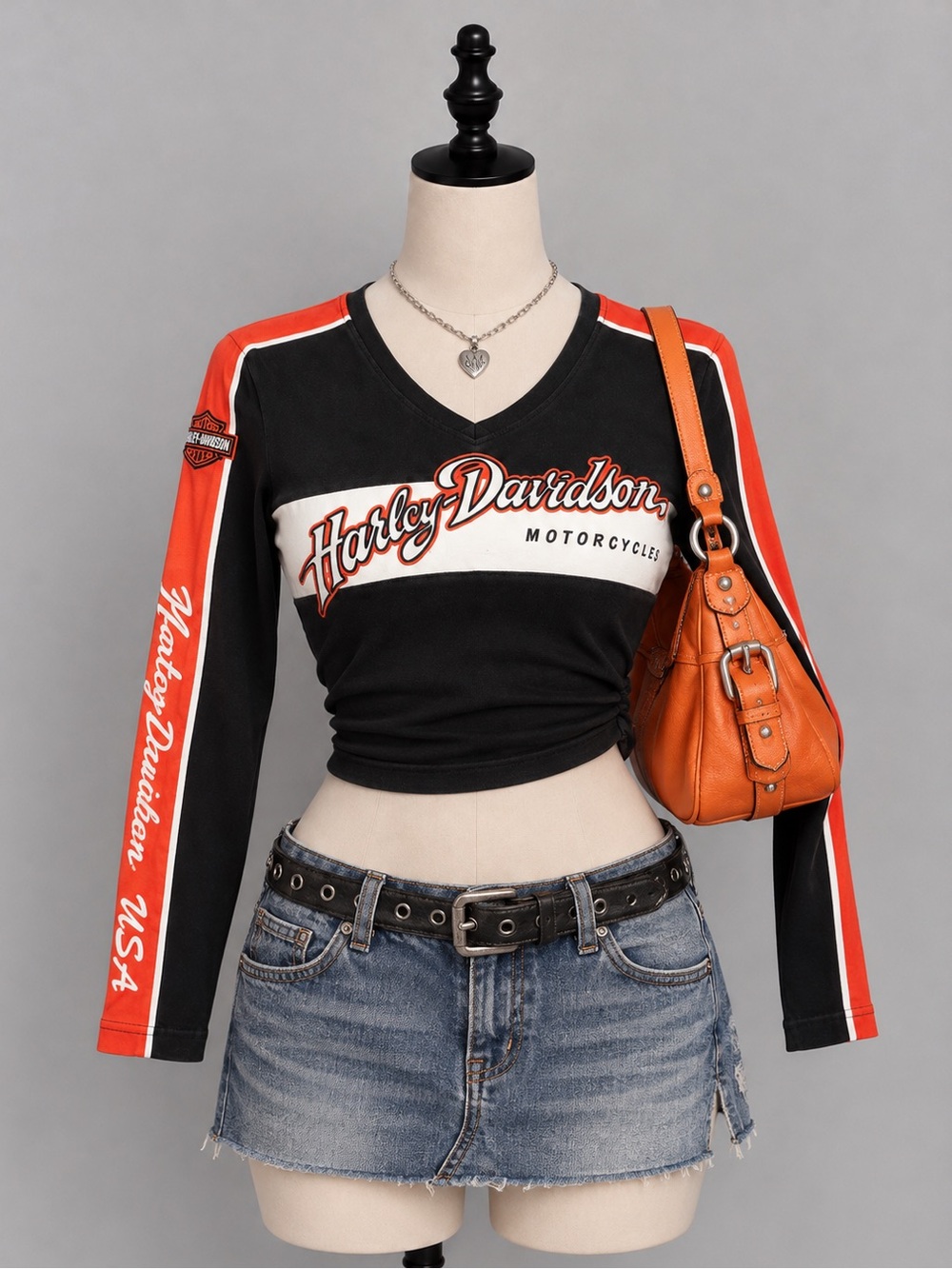 Vintage 2000s Harley Davidson Women's Prestige Colorblock Long Sleeve Top M